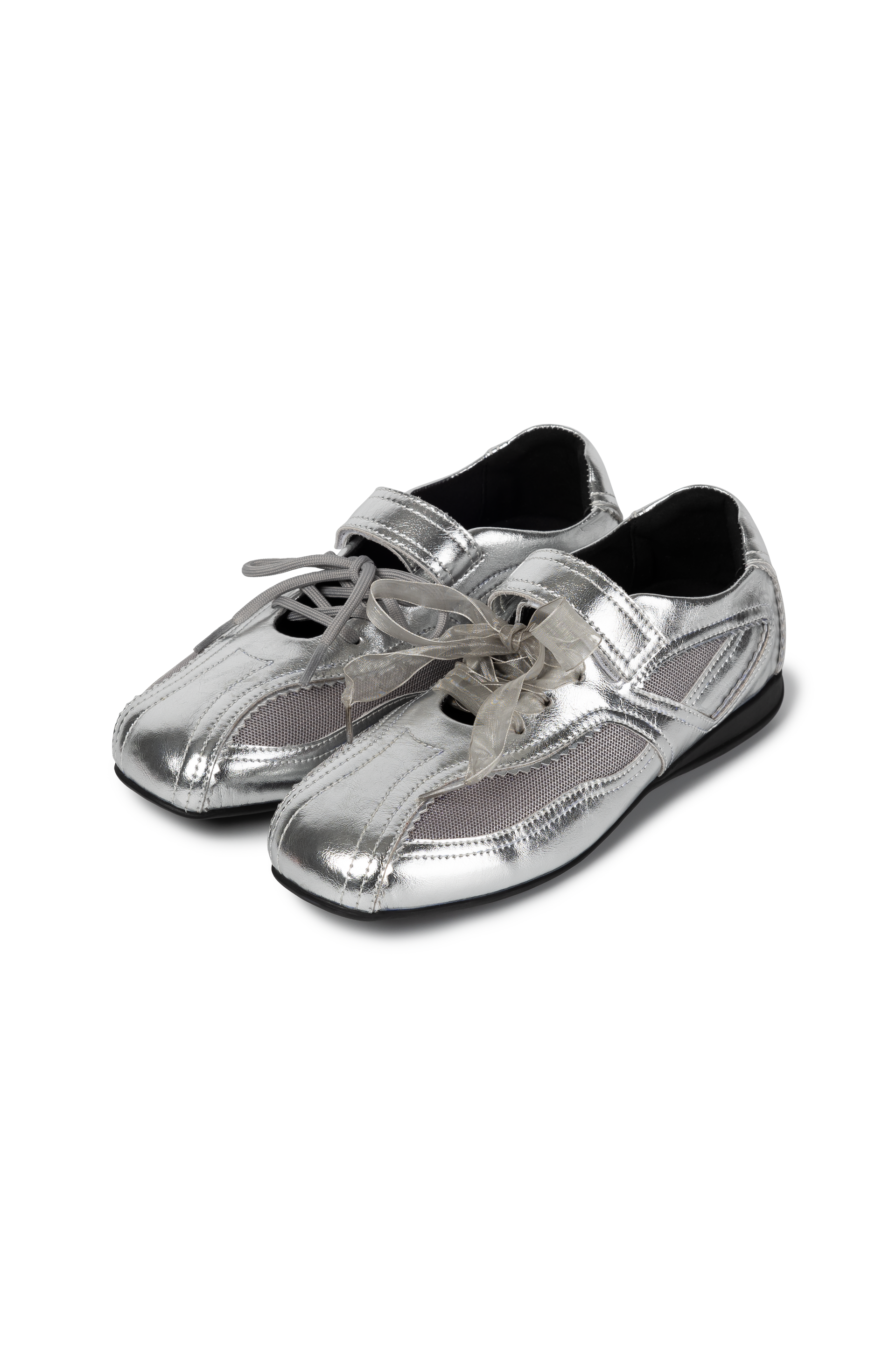 Silver mary jane style sneakers made by Korean brand KHIHO, for sale at Shim House