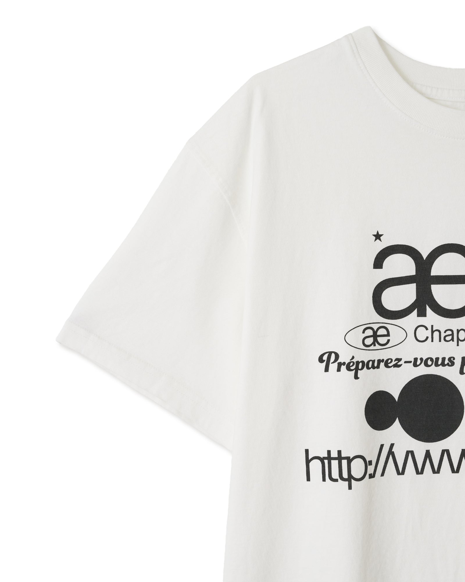 Close up of web logo design print t-shirt from Korean brand aeae, for sale at Shim House