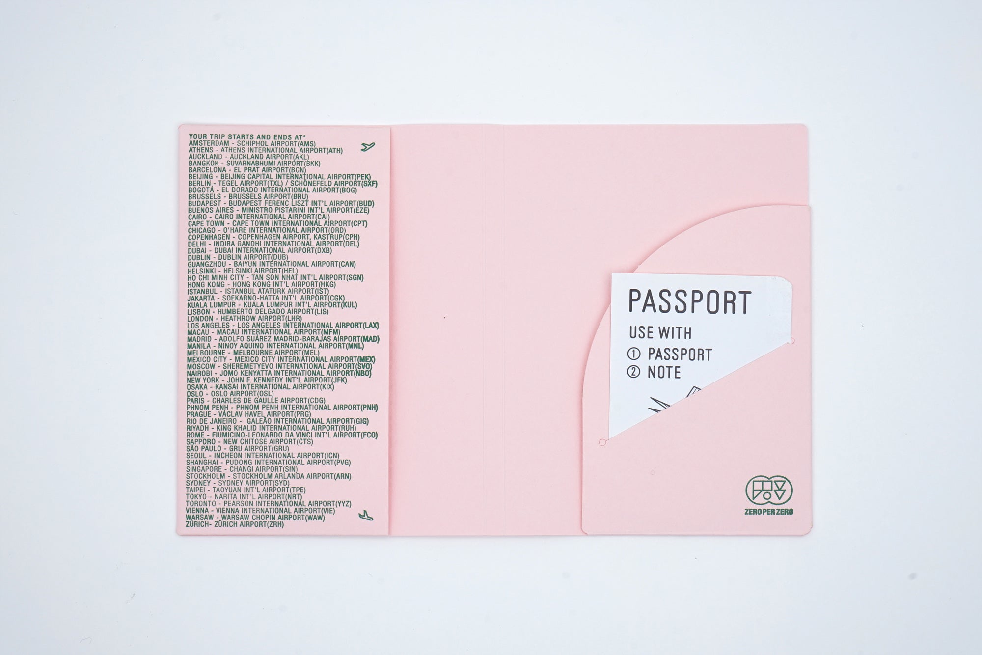 The inside of an off white paper passport cover, created by Korean brand Zero Per Zero and for sale at Shim House