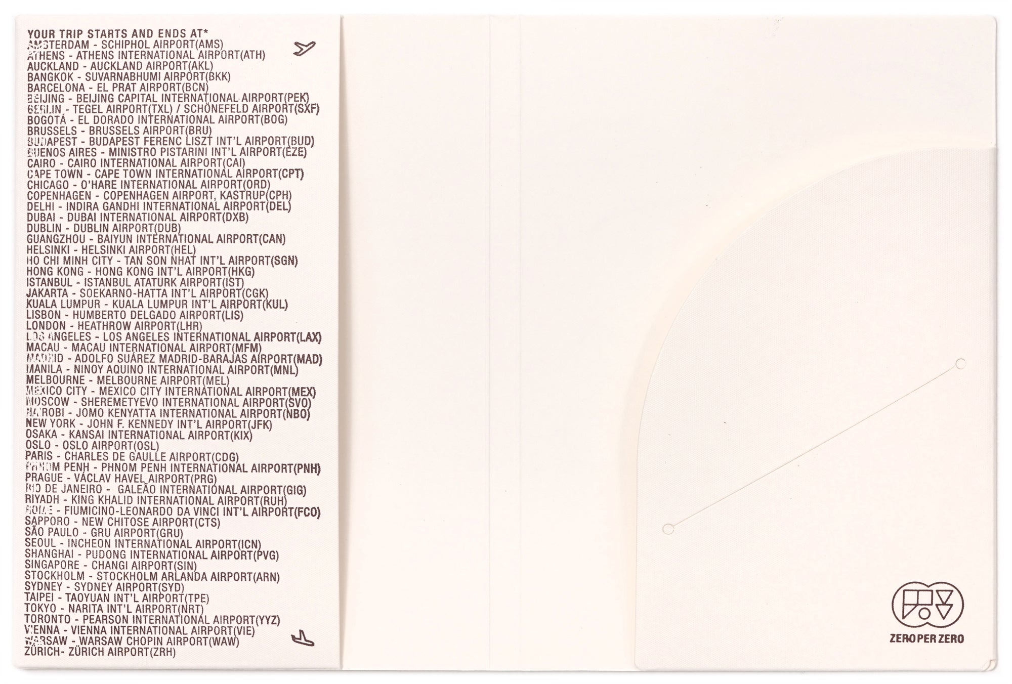 The inside of an off white paper passport cover, created by Korean brand Zero Per Zero and for sale at Shim House