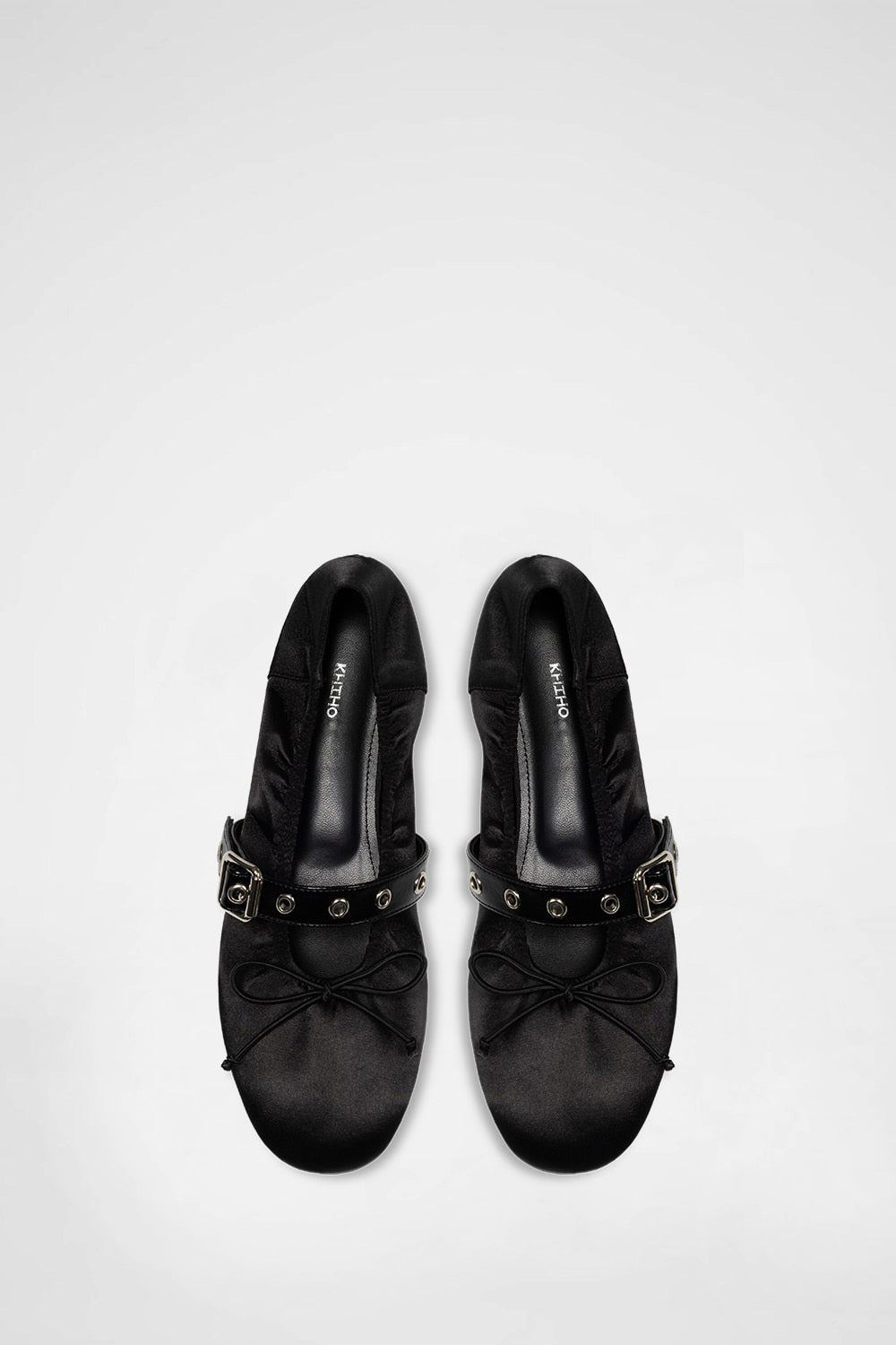 black ballerina flats with a buckle strap from the Korean brand KHIHO, sold at Shim House