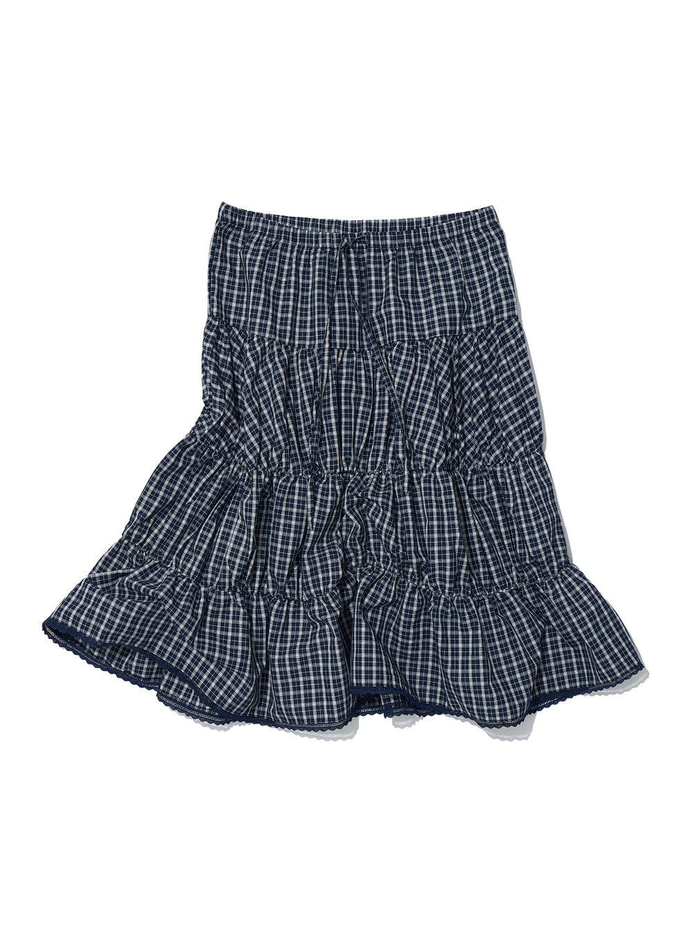 Lace Trim Tiered Midi Skirt