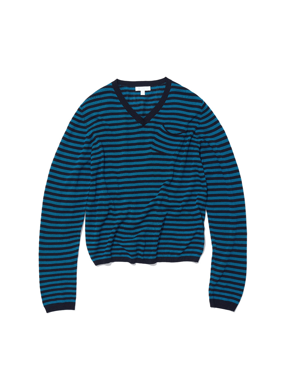 V-neck knitted top with black and teal stripes from PARTIMENTO WOMEN brand