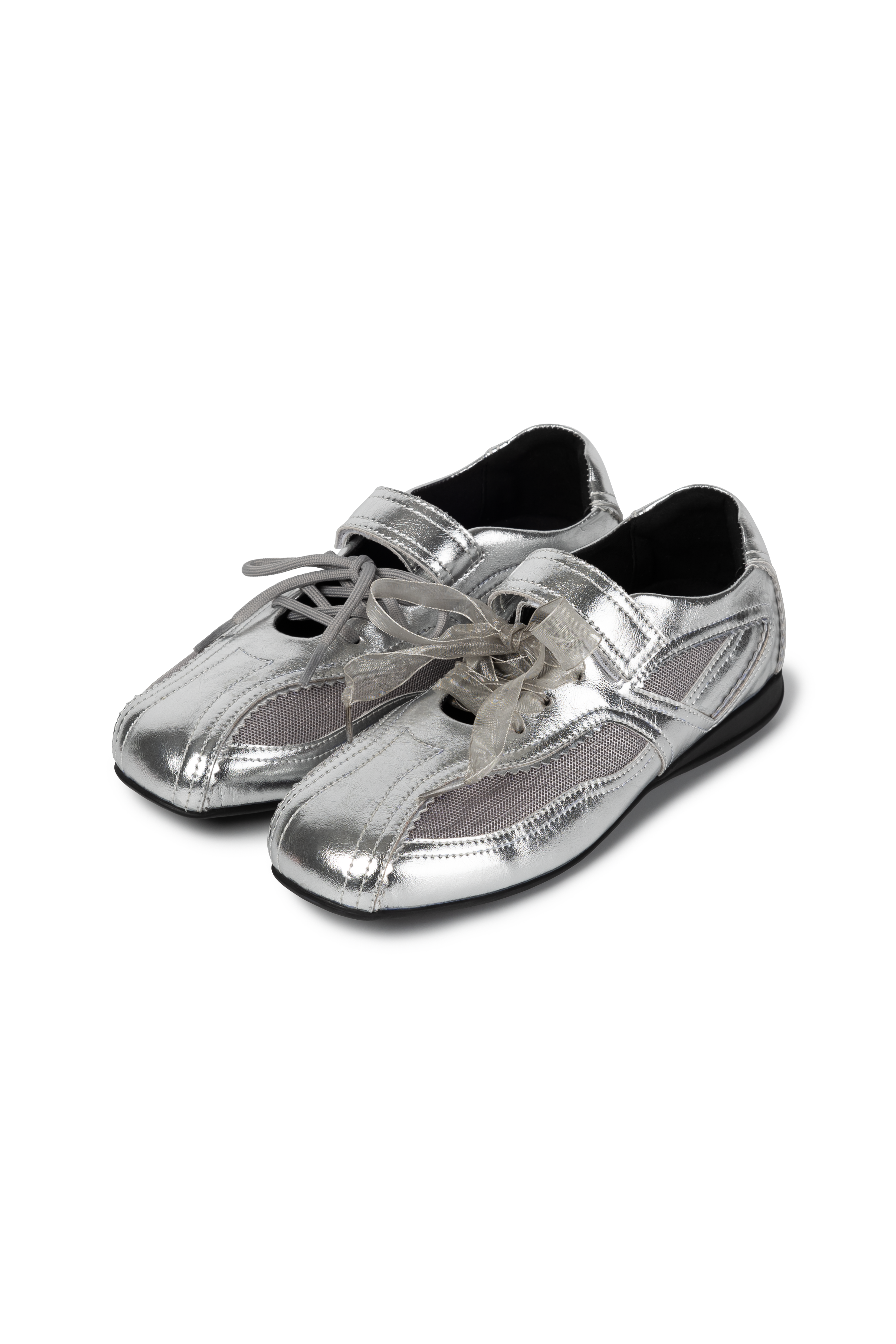 Silver mary jane style sneakers made by Korean brand KHIHO, for sale at Shim House