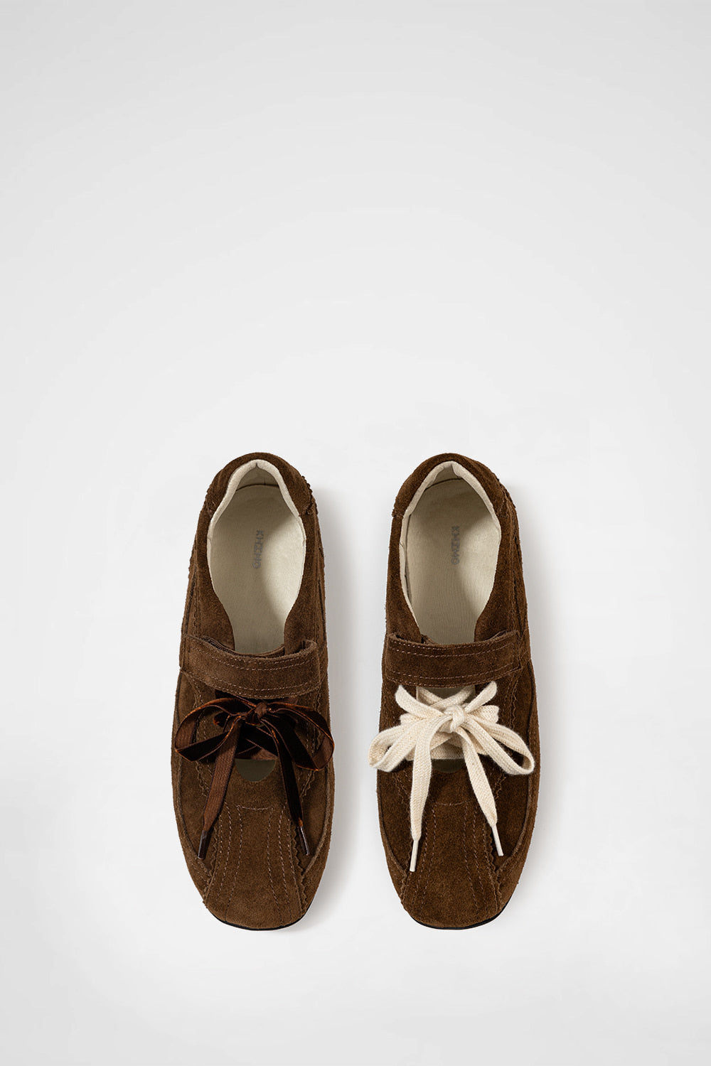 Brown suede mary jane style sneakers made by Korean brand KHIHO, for sale at Shim House