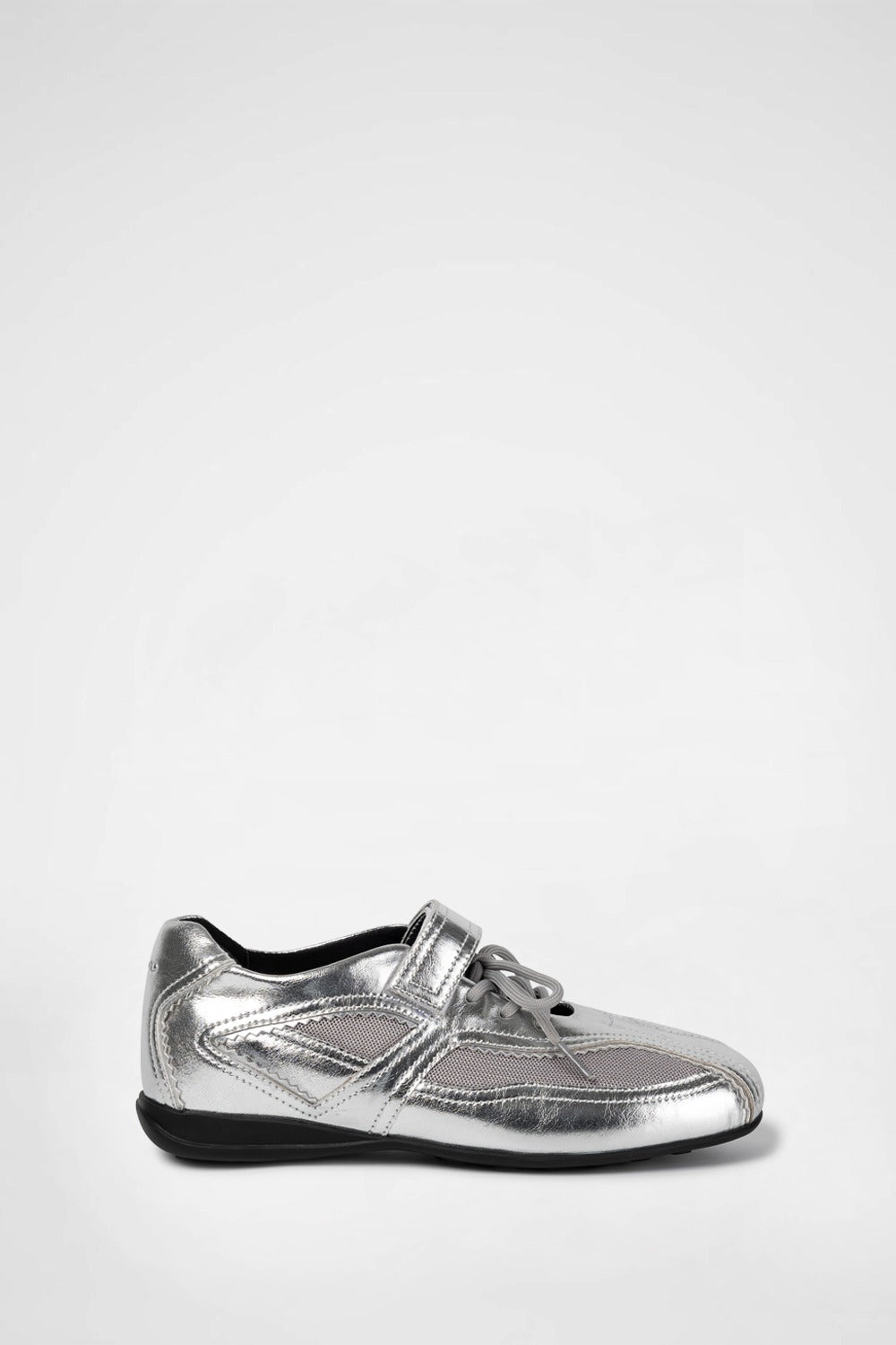 Silver mary jane style sneakers made by Korean brand KHIHO, for sale at Shim House
