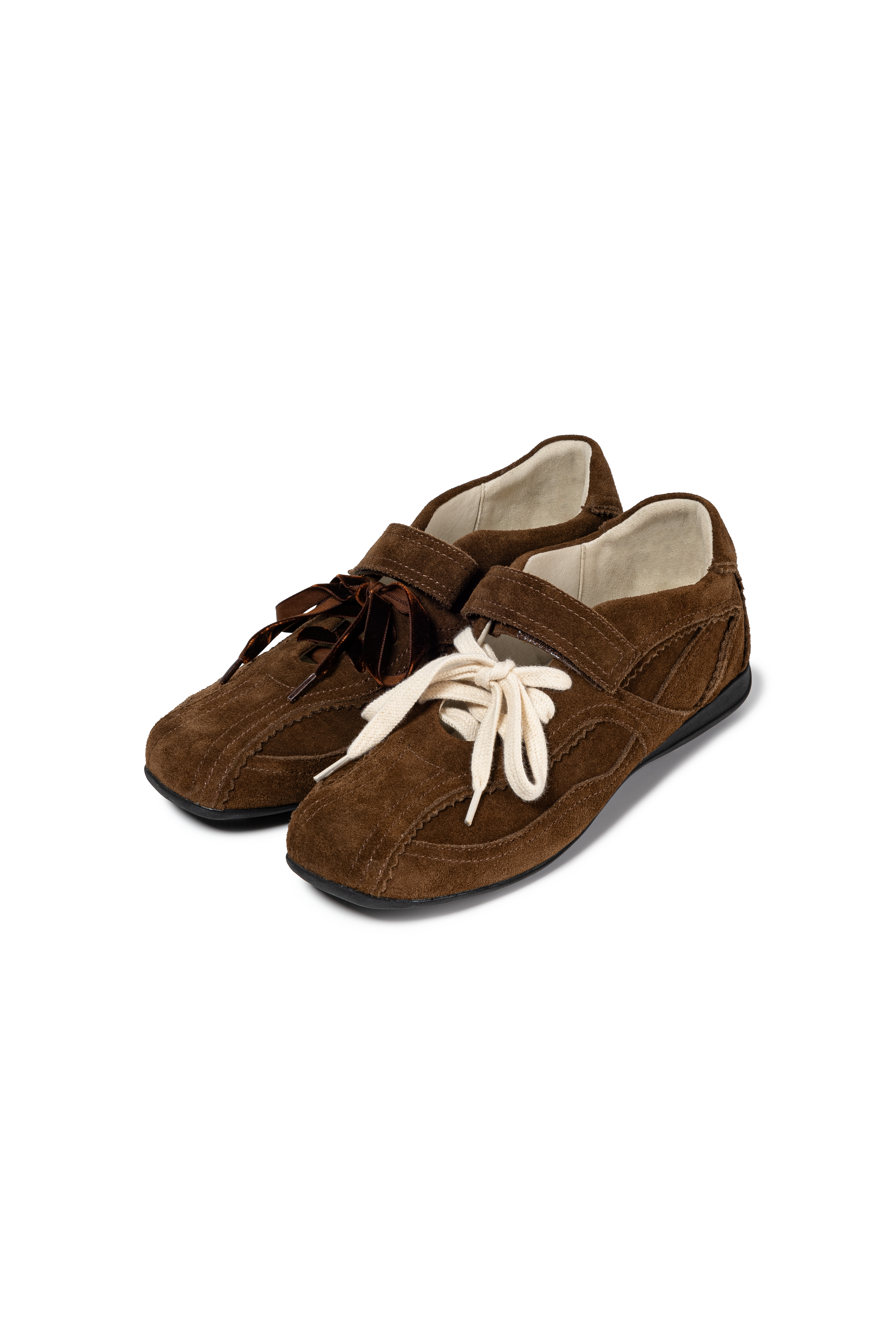 Brown suede mary jane style sneakers made by Korean brand KHIHO, for sale at Shim House