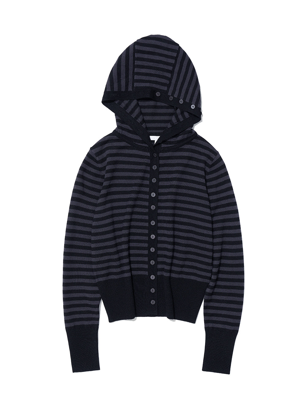 Black striped hooded cardigan from Korean brand PARTIMENTO WOMEN