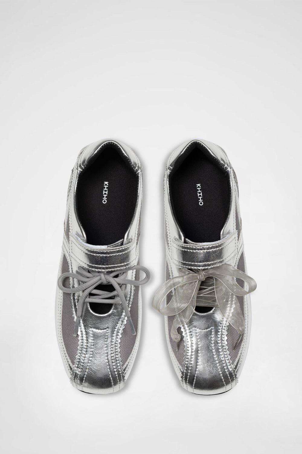 Silver mary jane style sneakers made by Korean brand KHIHO, for sale at Shim House