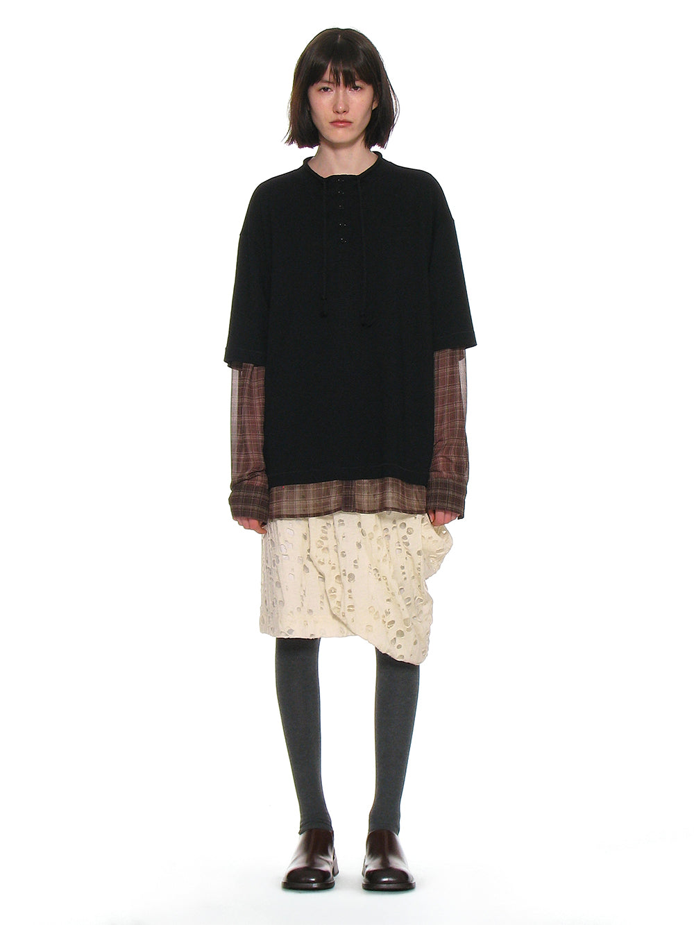 Henley Neck All-In-One Long Sleeve Tee