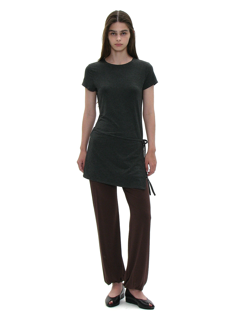 Layered asymmetric top with wrap skirt outfit Korean fashion PARTIMENTO WOMEN