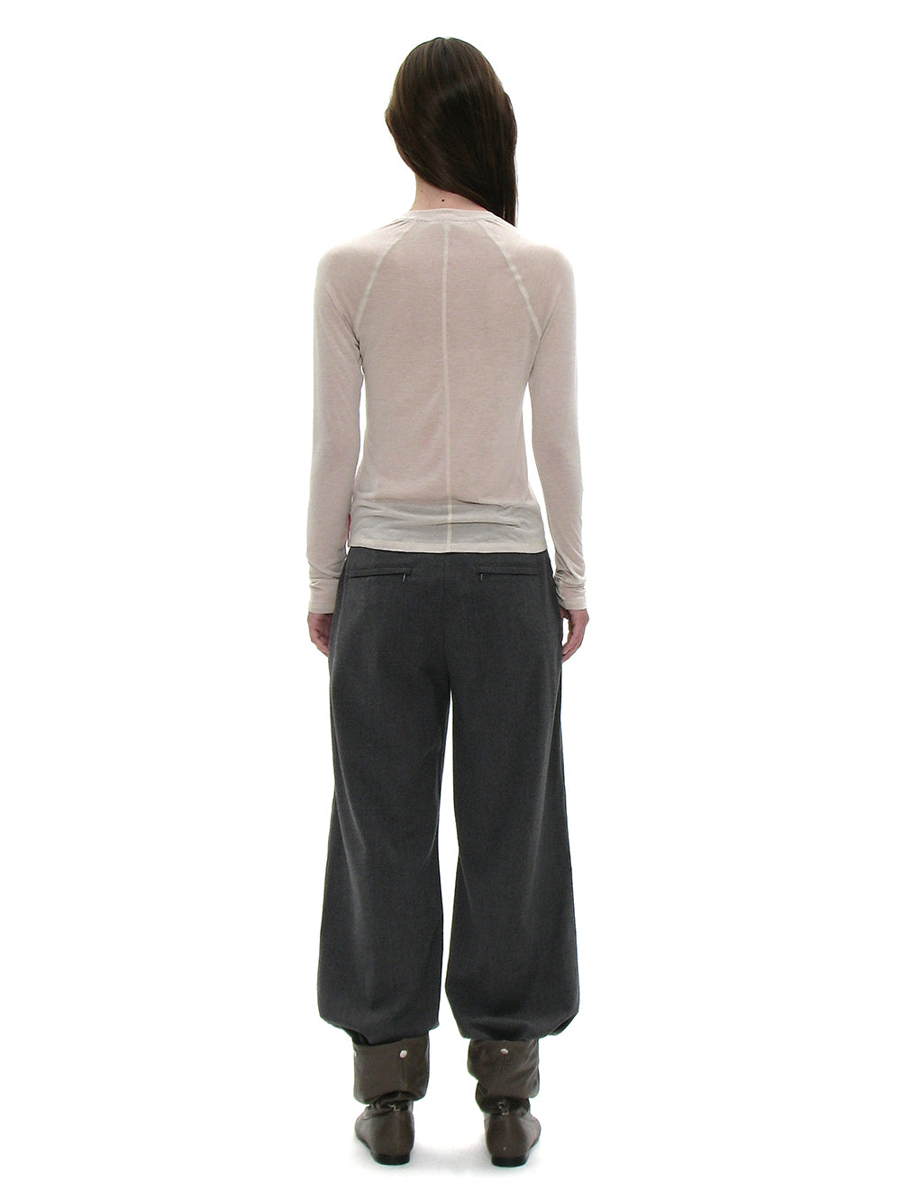 Fitted sheer long sleeve outfit Korean fashion brand PARTIMENTO WOMEN ecru