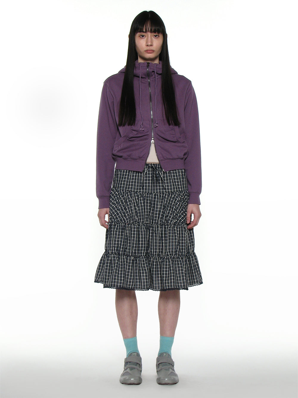 Lace Trim Tiered Midi Skirt