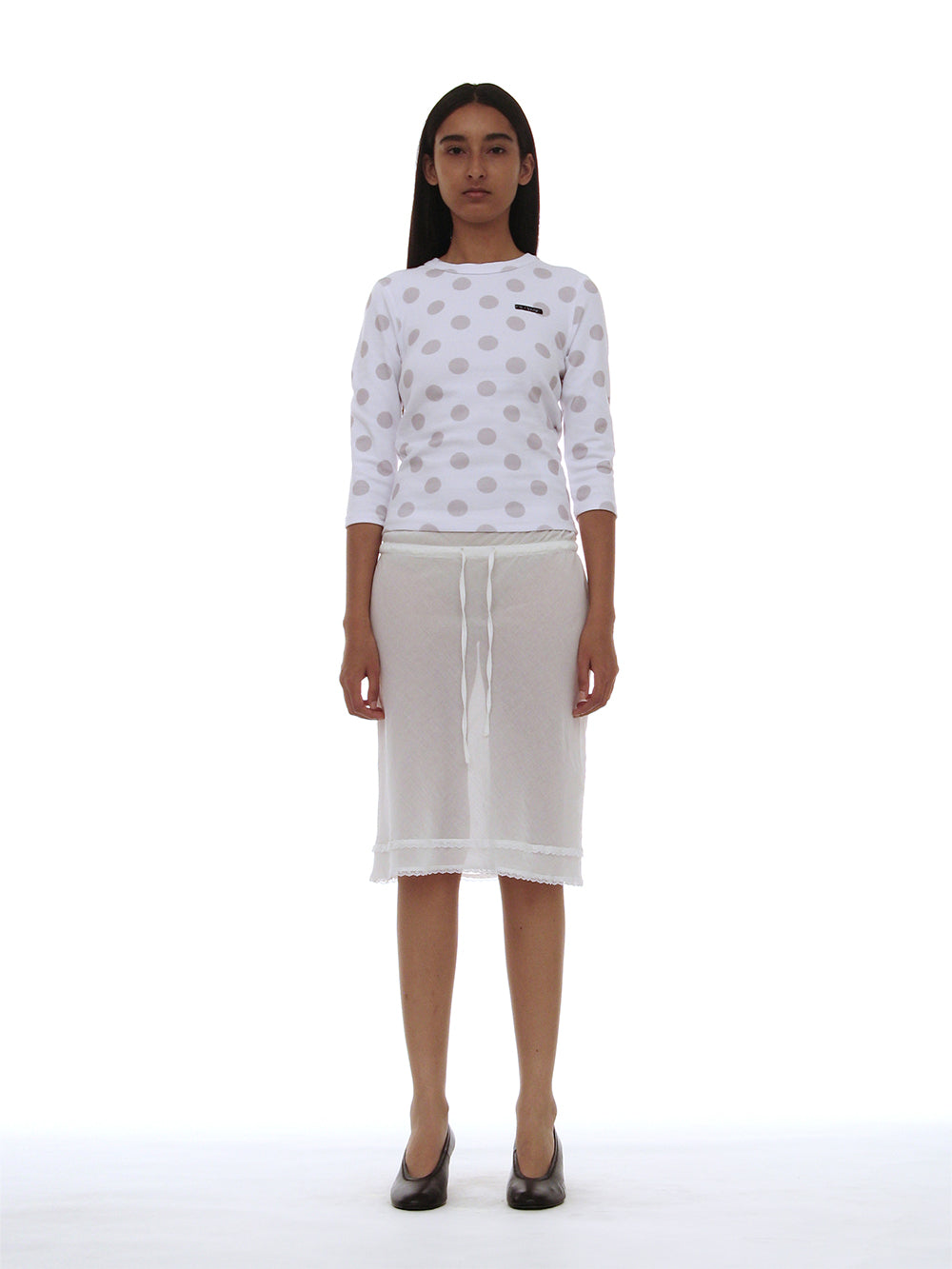 Lace Trim Overlay Midi Skirt