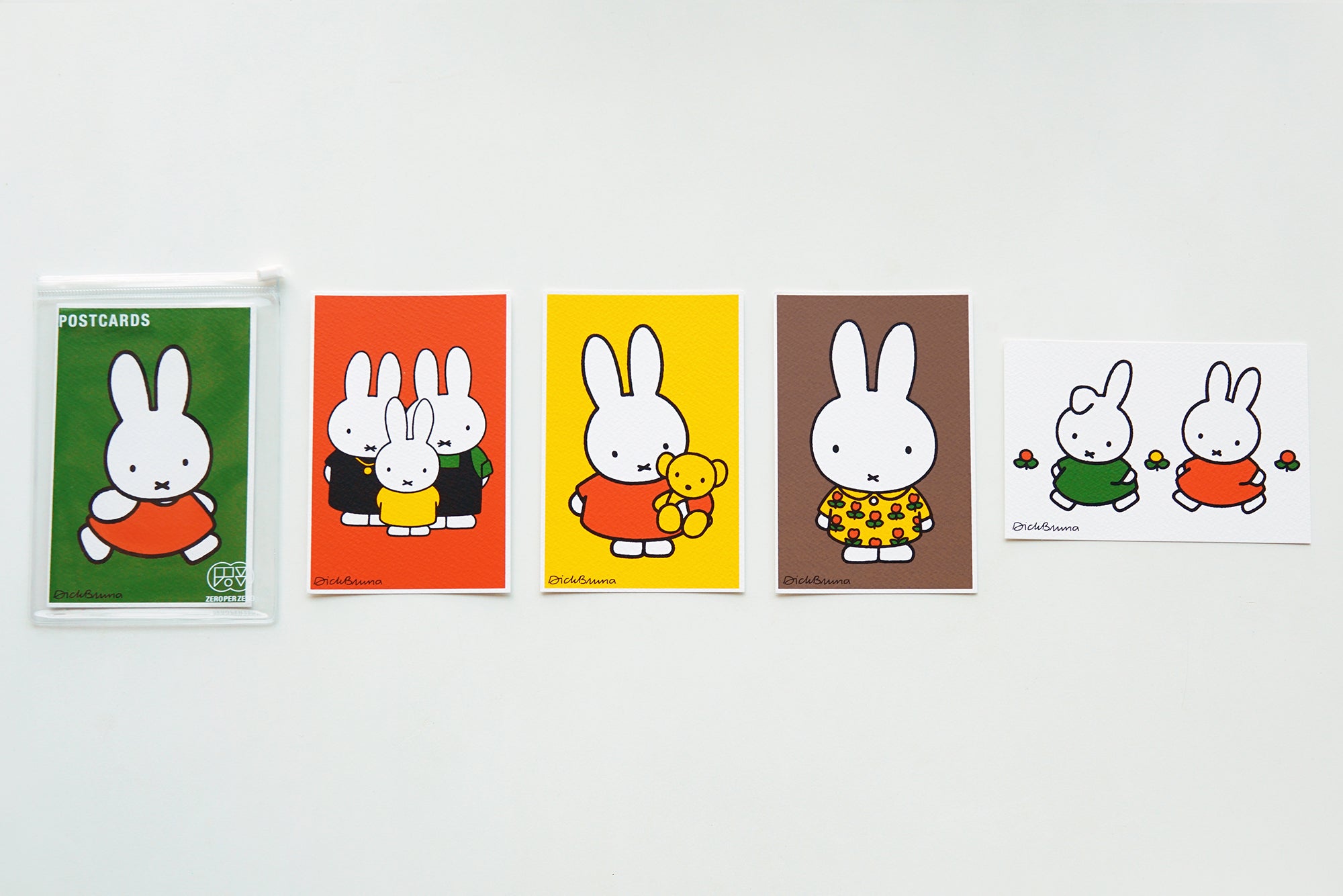 5 different Miffy postcards that are part of a set, printed by Korean brand Zero Per Zero and sold at Shim House