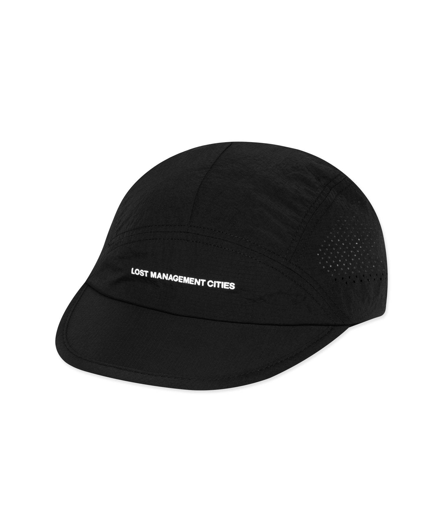 Black cap with 'Lost Management Cities' text on a white background