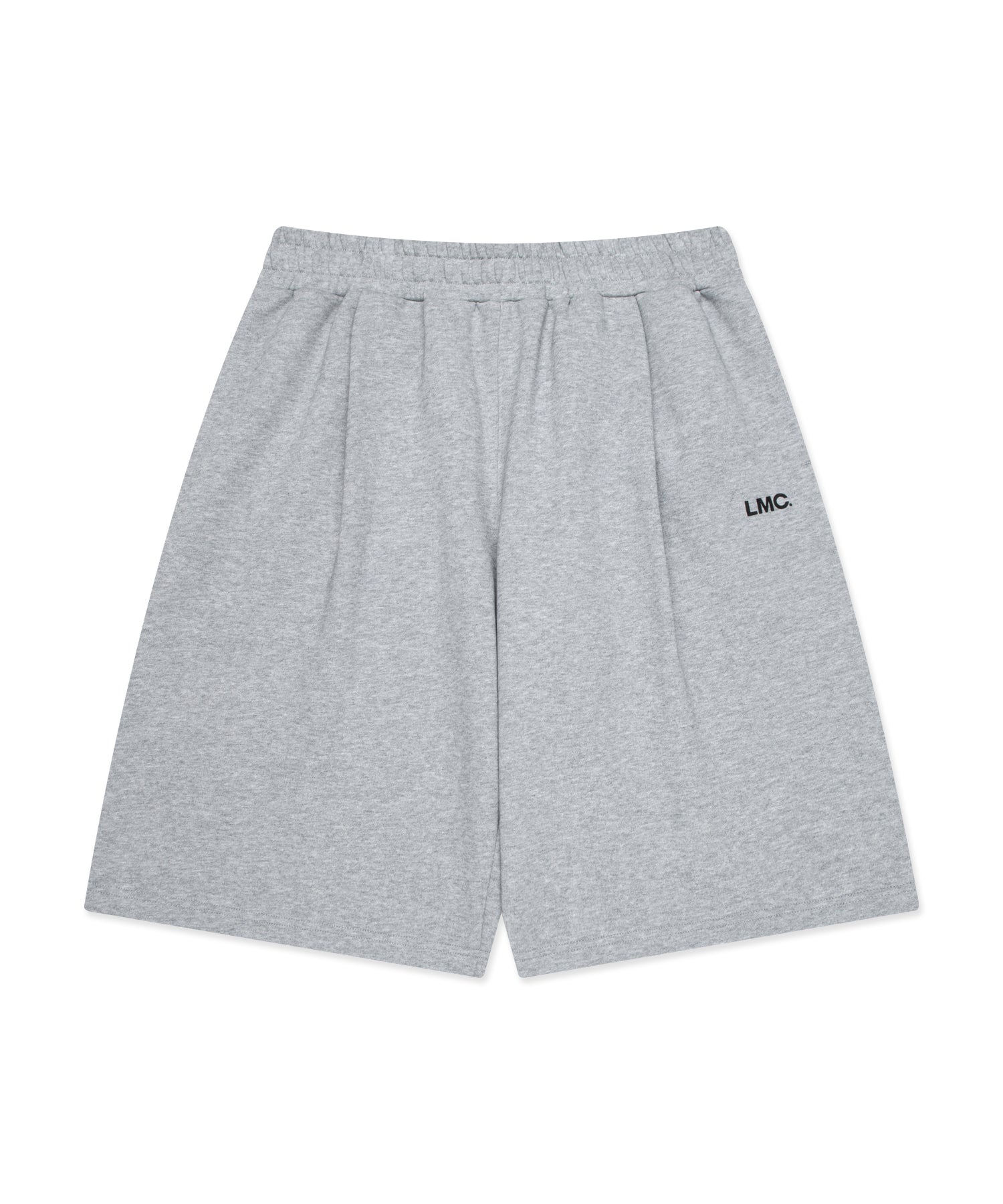 Gray shorts with 'LMC' logo on a white background