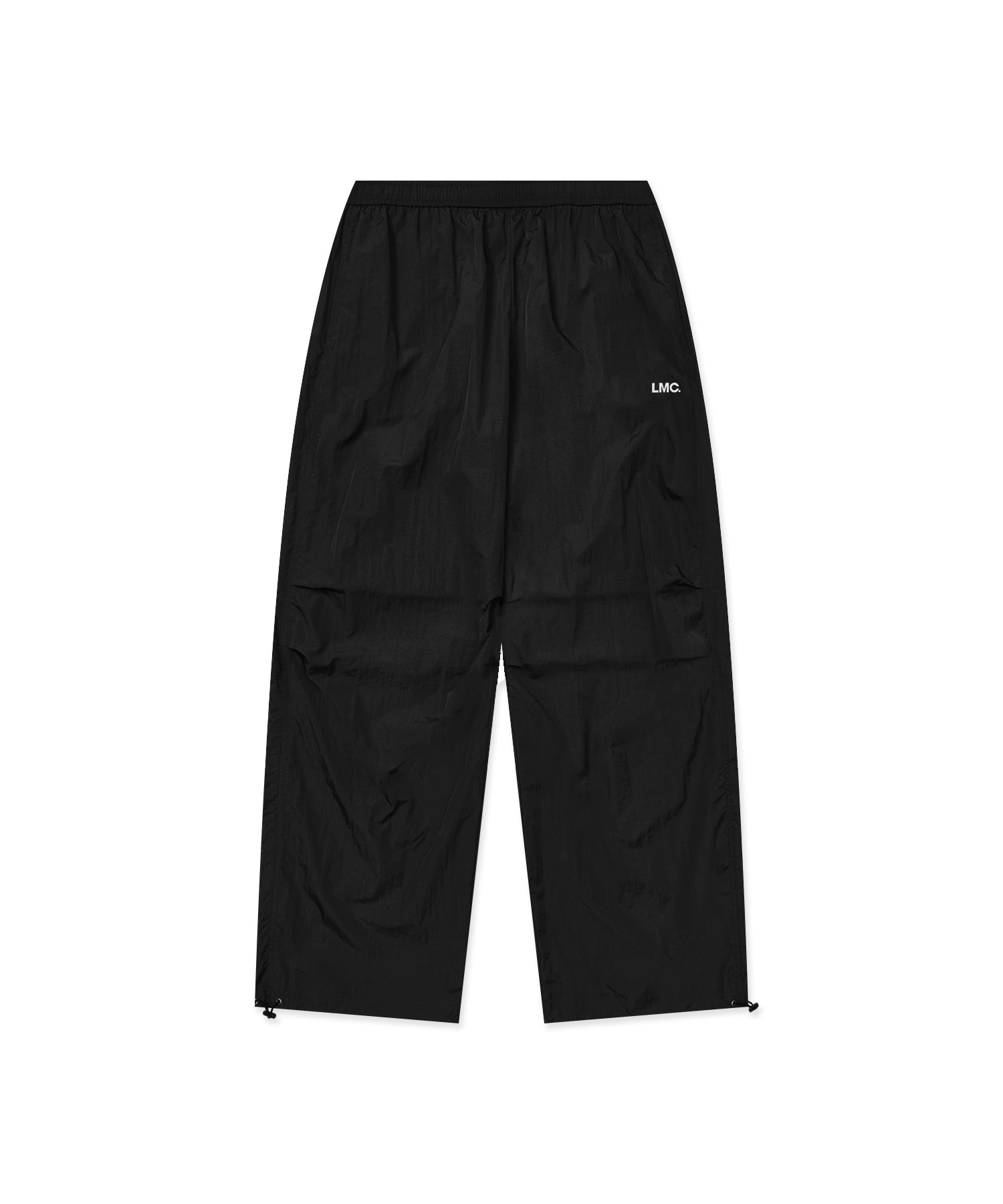 Black pants with a brand logo on a white background