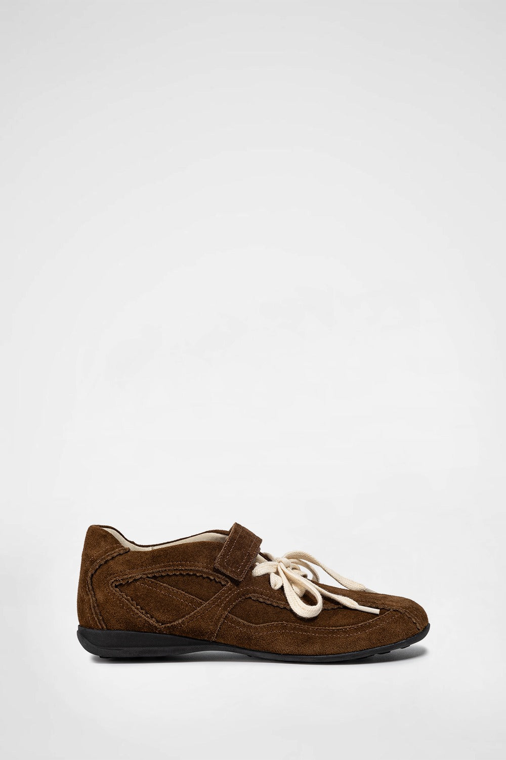 Brown suede mary jane style sneakers made by Korean brand KHIHO, for sale at Shim House