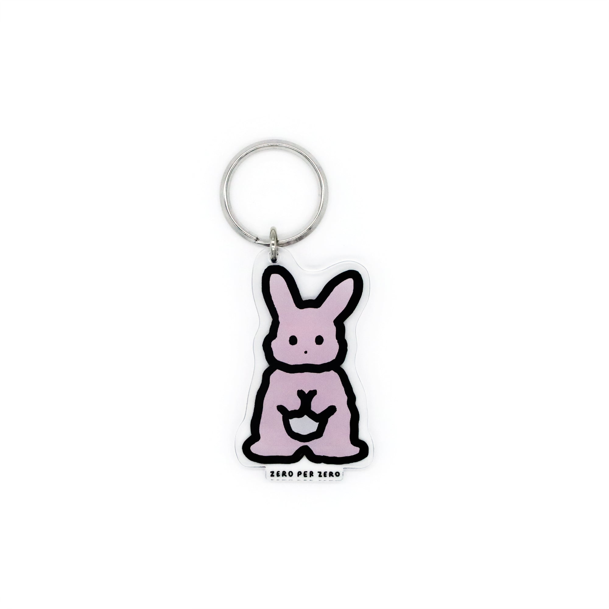 A pink rabbit drawing keyring created by a Korean brand called Zero Per Zero and for sale at Shim House